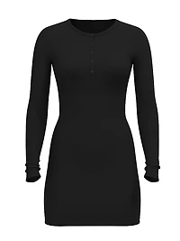 Modal Wide-Rib Long-Sleeve Lounge Dress