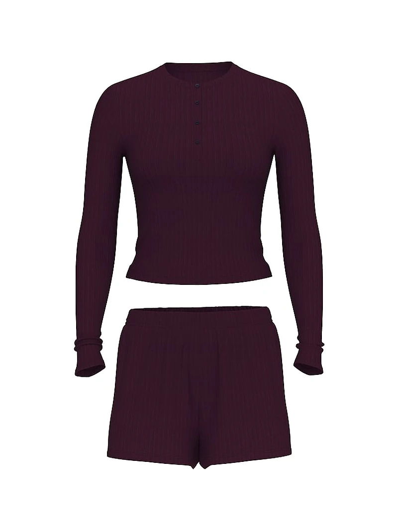 Modal Wide-Rib Long-Sleeve Short Lounge Set