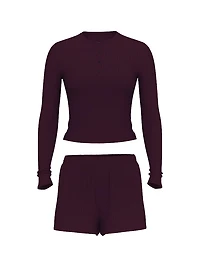 Modal Wide-Rib Long-Sleeve Short Lounge Set