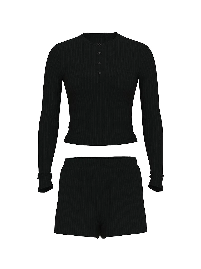 Modal Wide-Rib Long-Sleeve Short Lounge Set