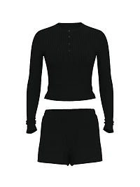 Modal Wide-Rib Long-Sleeve Short Lounge Set