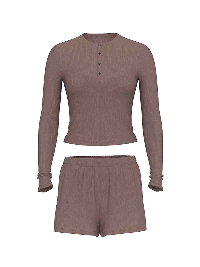 Modal Wide-Rib Long-Sleeve Short Lounge Set