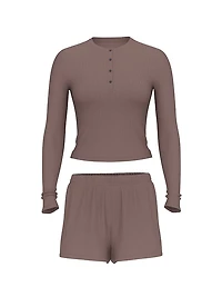 Modal Wide-Rib Long-Sleeve Short Lounge Set