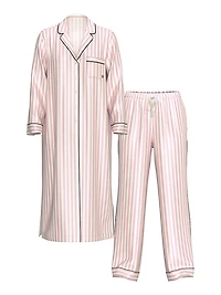 Glazed Satin Long Flyaway Tunic Pajama Set
