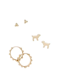 Silver 3-Pack Stud & Hoop Earring Set
