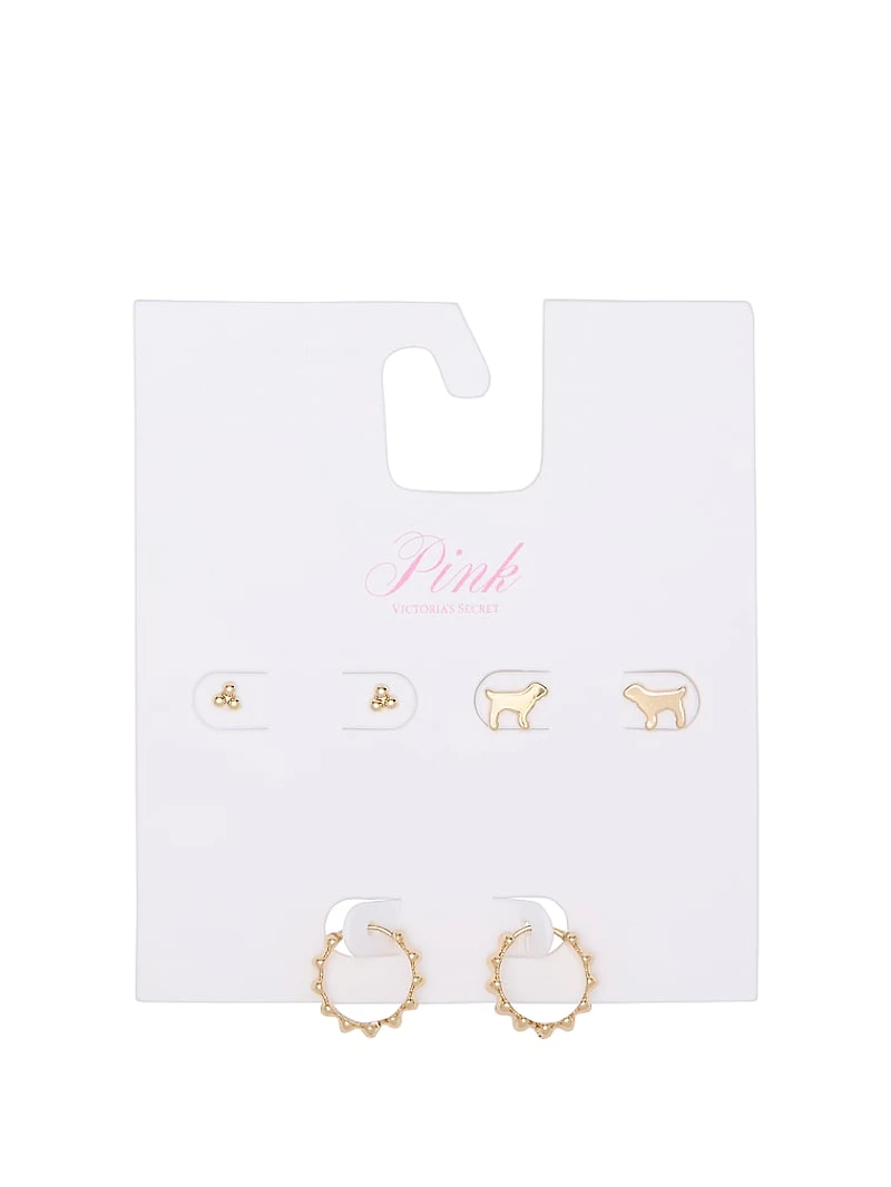 Silver 3-Pack Stud & Hoop Earring Set