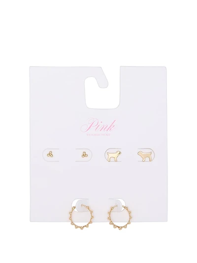 Silver 3-Pack Stud & Hoop Earring Set