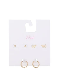 Silver 3-Pack Stud & Hoop Earring Set