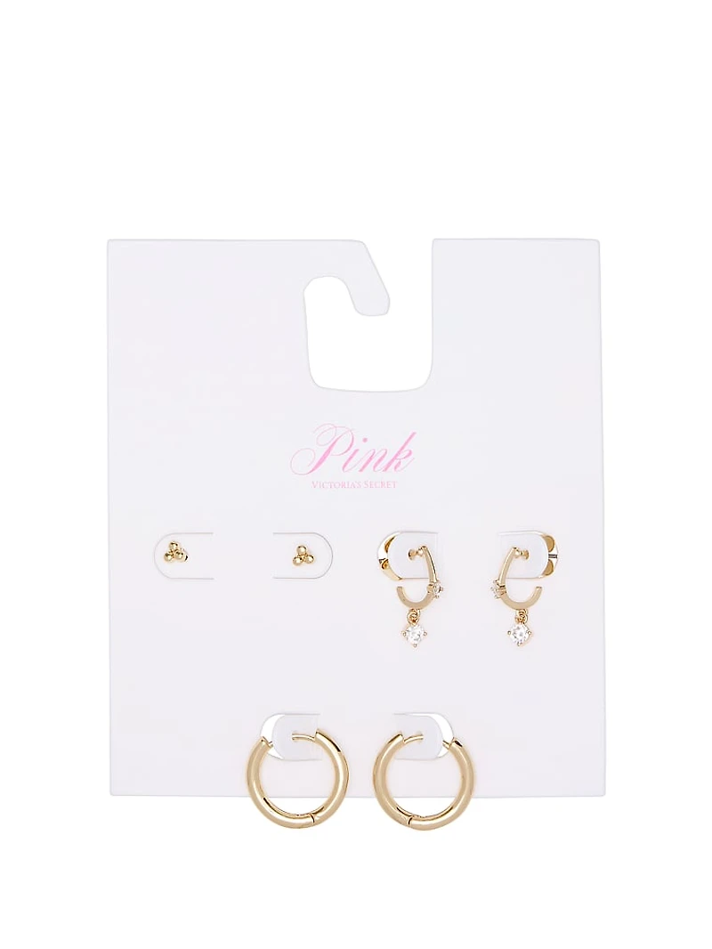 Gold 3-Pack Stud & Drop Hoop Earring Set