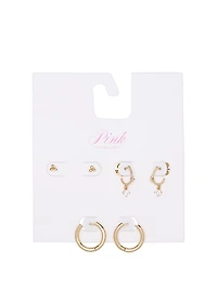 Gold 3-Pack Stud & Drop Hoop Earring Set