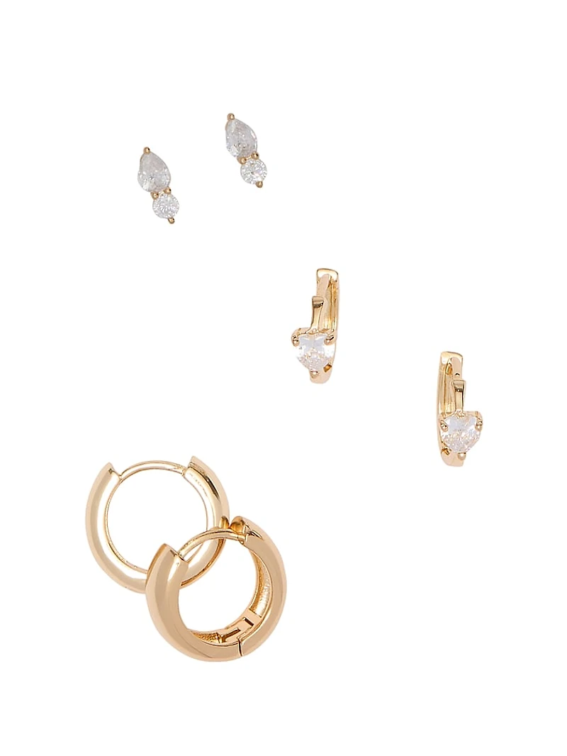 Gold 3-Pack Stud & Hoop Earring Set