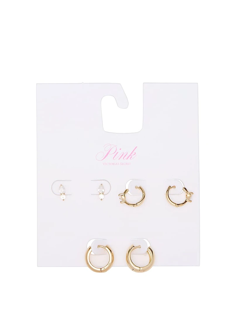 Gold 3-Pack Stud & Hoop Earring Set