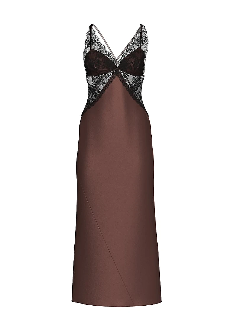 Satin Rose Lace Long Slip Dress