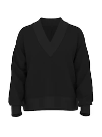 Ivy Fleece V-Neck High-Low Cropped Sweatshirt