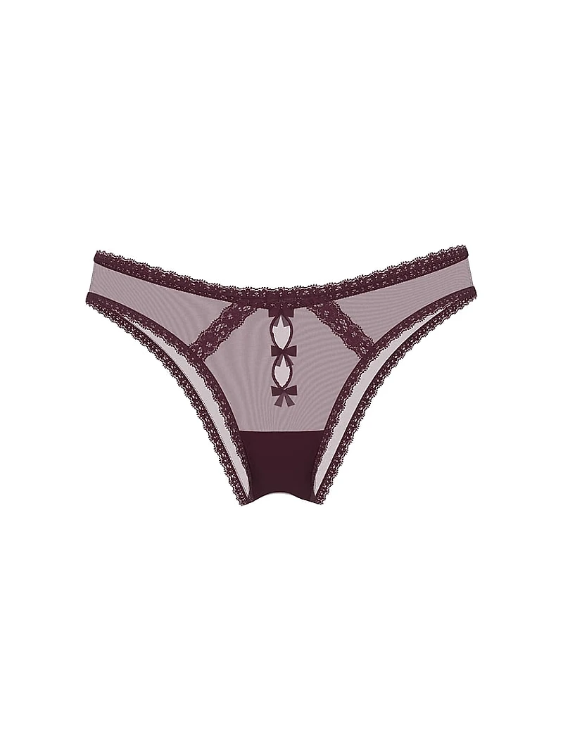 Sheer Shimmer Lace-Trim Brazilian Panty