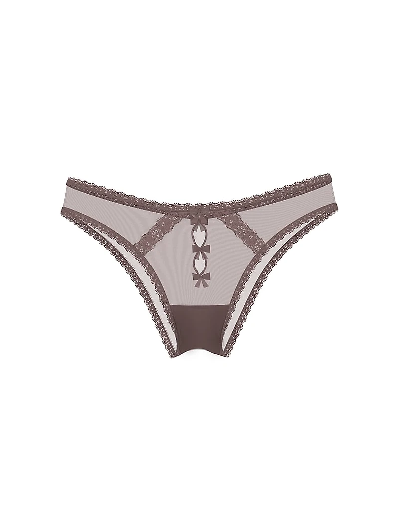 Sheer Shimmer Lace-Trim Brazilian Panty