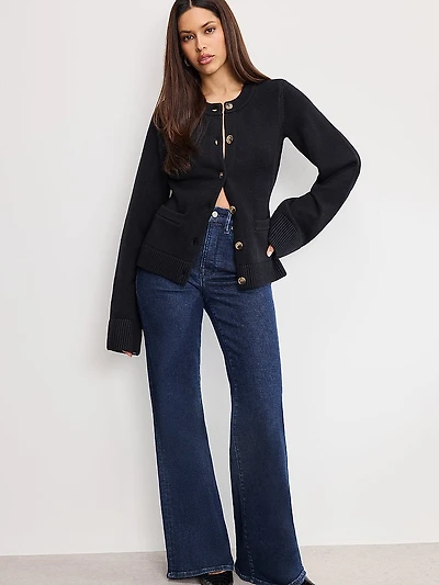 Button-Front Knit Cardigan