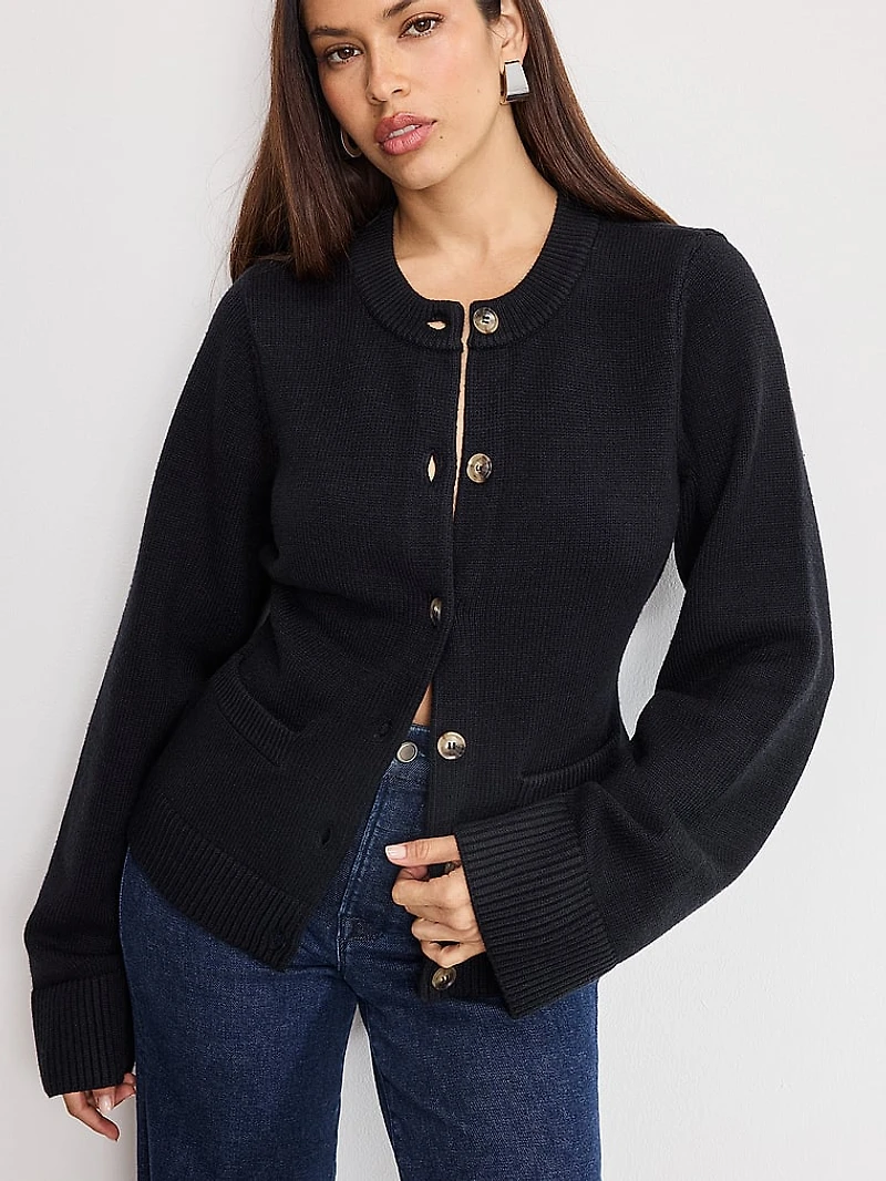Button-Front Knit Cardigan