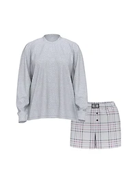 Flannel Long-Sleeve Short Tee-Jama Set
