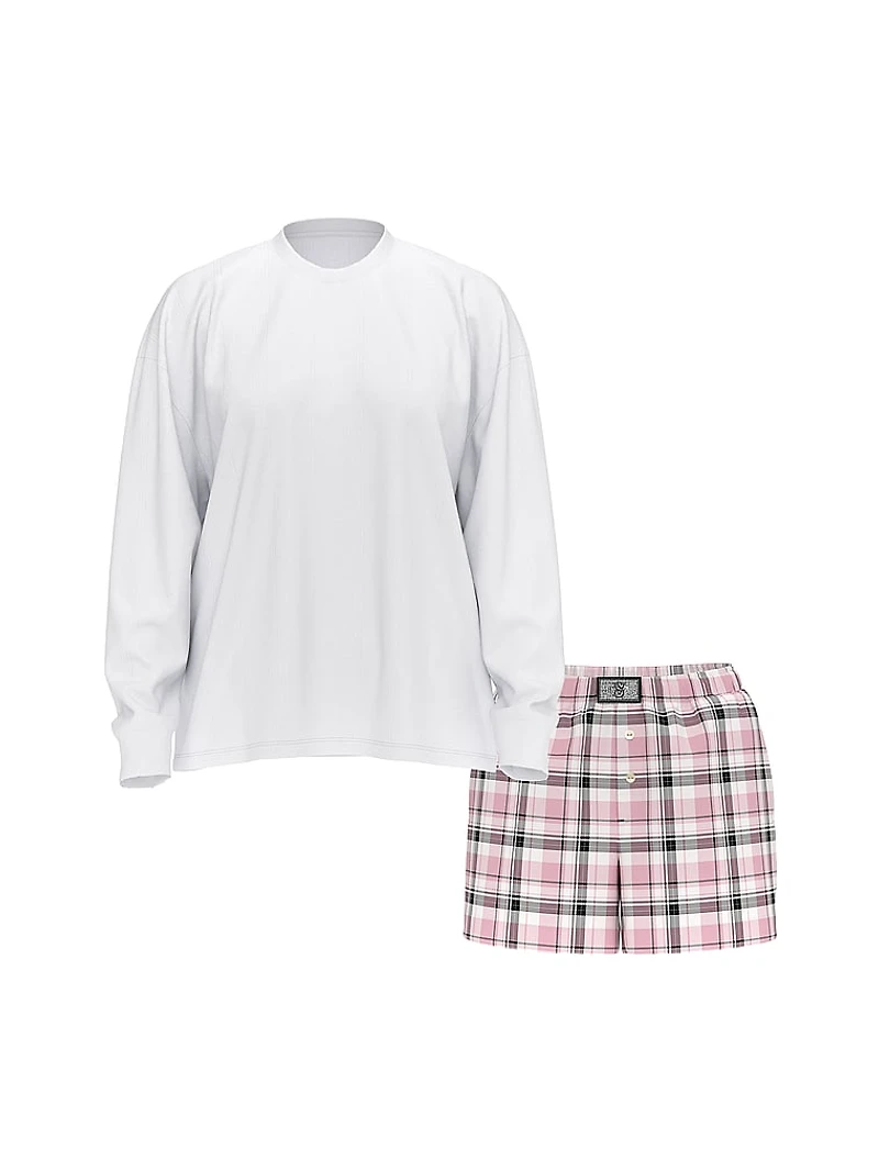 Flannel Long-Sleeve Short Tee-Jama Set