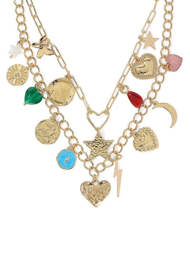 Gold Chunky Layered Charm Necklace Set