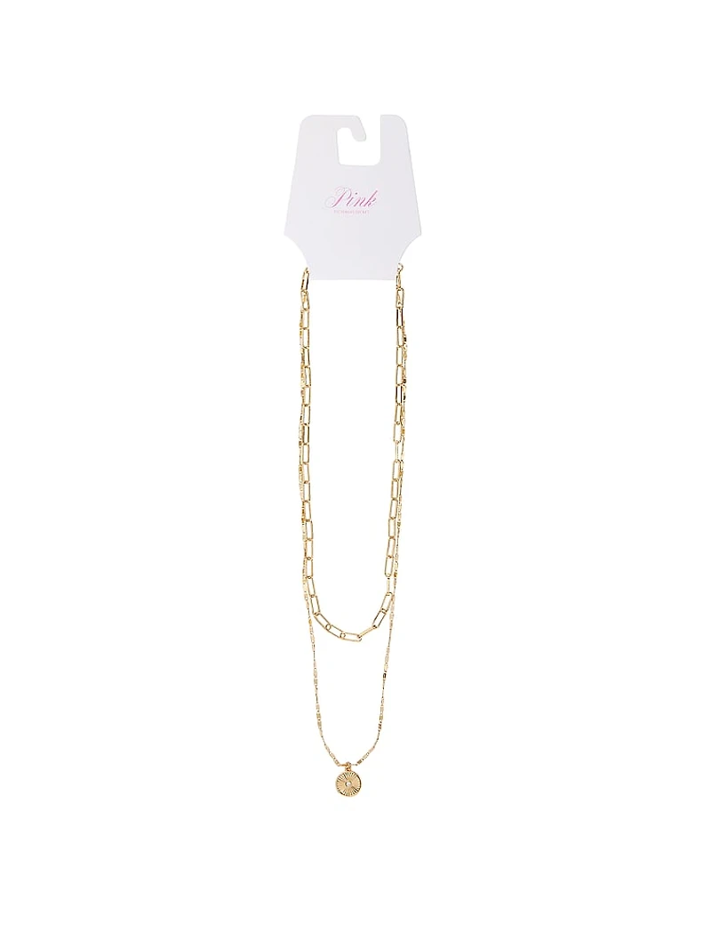 Gold 2-Piece Pendant Layered Necklace Set