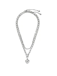 Silver 2-Piece Heart Layered Necklace Set