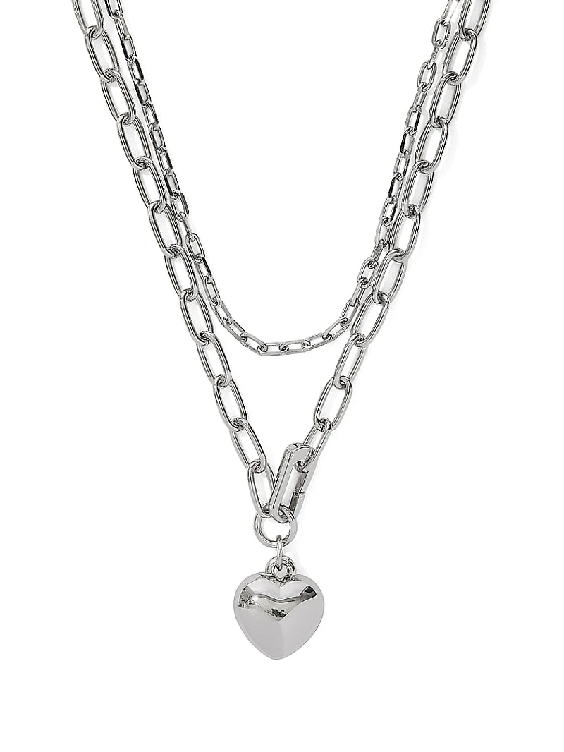 Silver 2-Piece Heart Layered Necklace Set