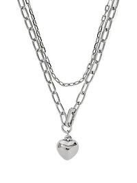 Silver 2-Piece Heart Layered Necklace Set
