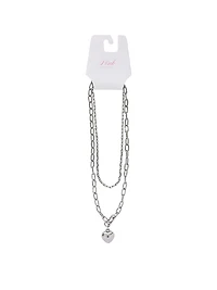 Silver 2-Piece Heart Layered Necklace Set