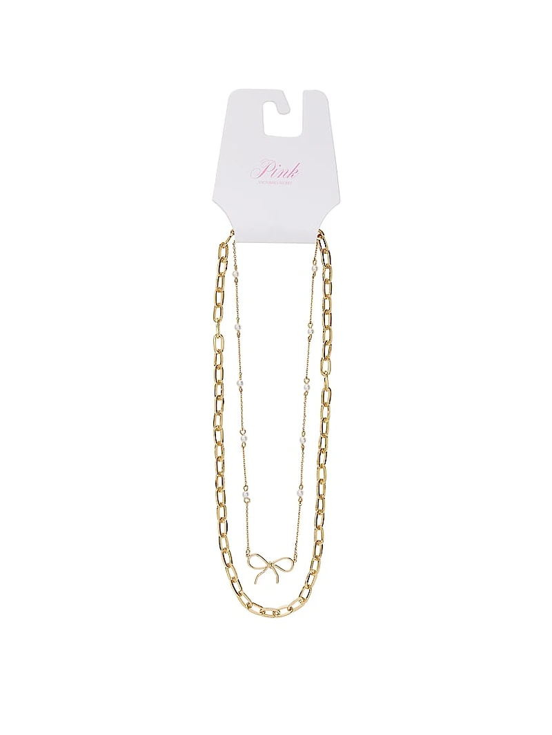 Gold 2-Piece Bow Layered Necklace Set