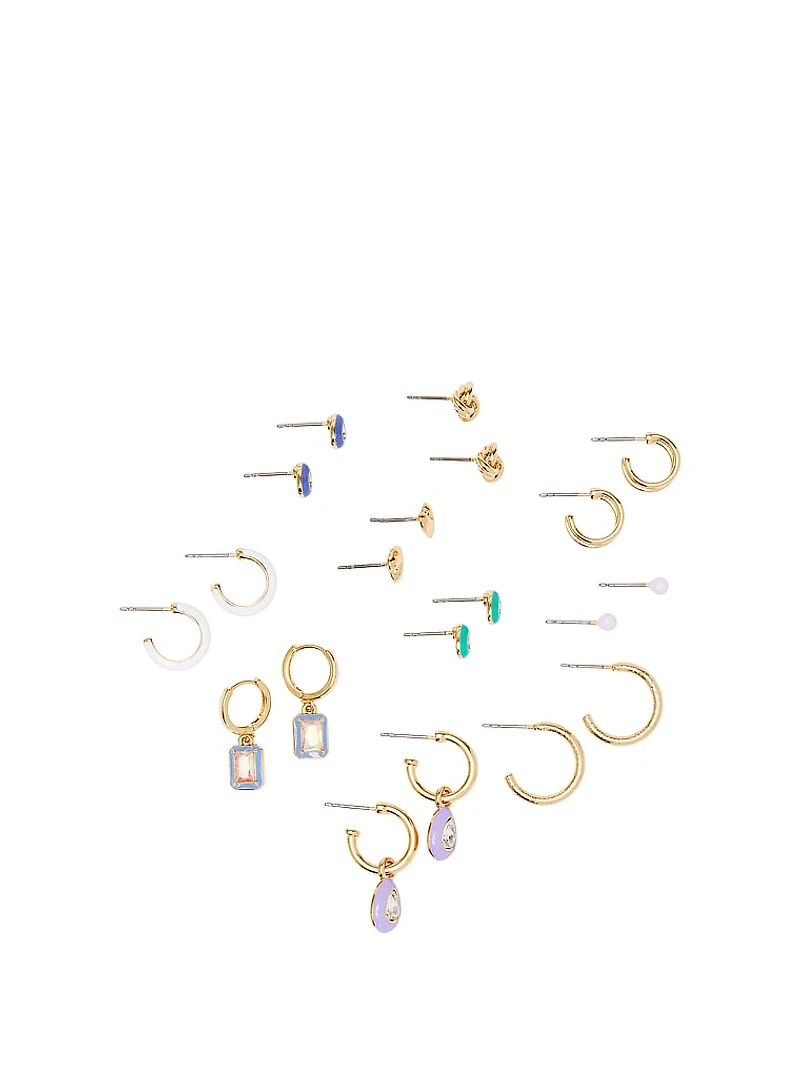 Gold Multi-Color 10-Pack Stud & Hoop Earring Set