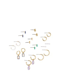 Gold Multi-Color 10-Pack Stud & Hoop Earring Set