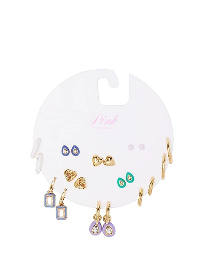 Gold Multi-Color 10-Pack Stud & Hoop Earring Set