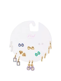 Gold Multi-Color 10-Pack Stud & Hoop Earring Set