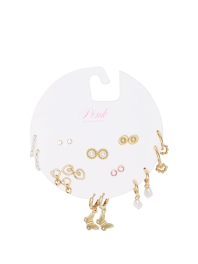 Gold & Pearl 10-Pack Stud & Hoop Earring Set