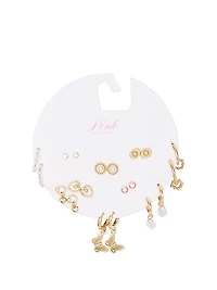 Gold & Pearl 10-Pack Stud & Hoop Earring Set