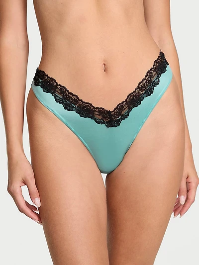 Rose Lace High-Leg Crotchless Thong Panty