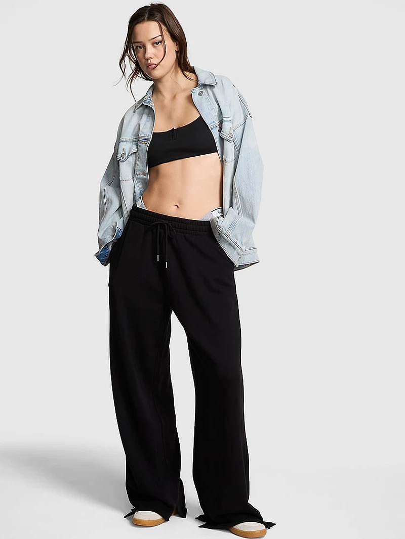 Ivy Fleece Wide-Leg Split-Hem Sweatpants