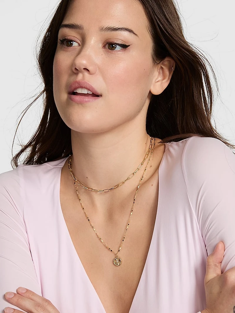 Gold 2-Piece Pendant Layered Necklace Set