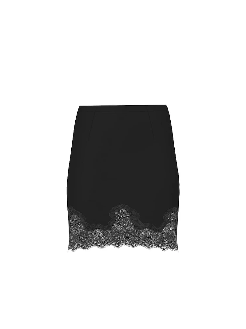 Satin Lace-Trim Skirt