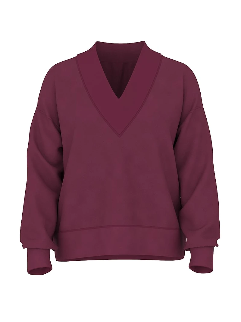 Ivy Fleece V-Neck High-Low Cropped Sweatshirt