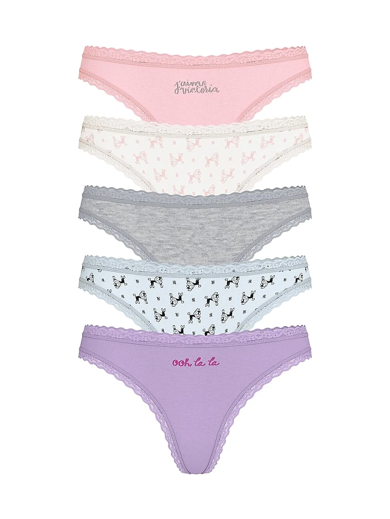 7-Pack Days of the Week Lace-Trim Thong Panties