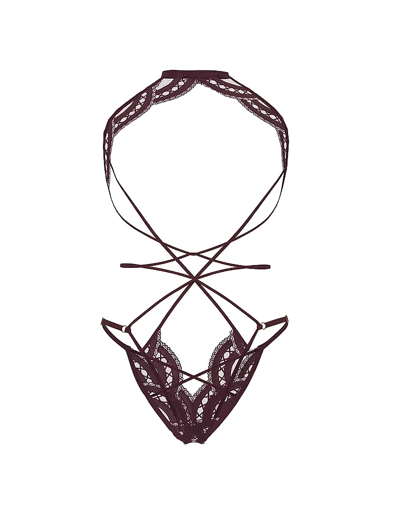 Laces Out Embroidery Crotchless Open-Cup Playsuit
