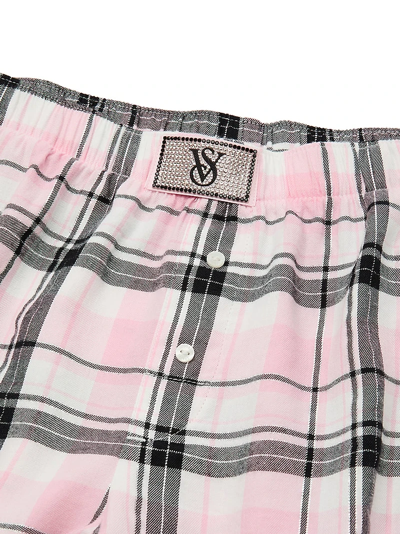 Flannel Long-Sleeve Short Tee-Jama Set