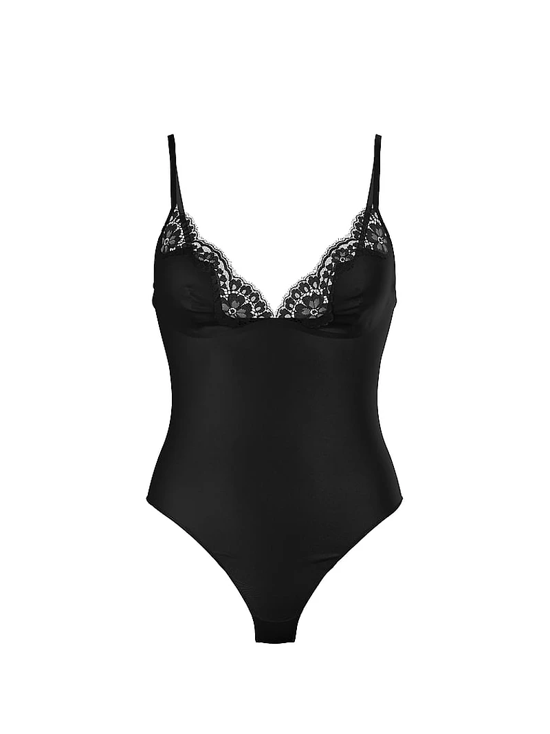 Satin Lace-Trim Bodysuit