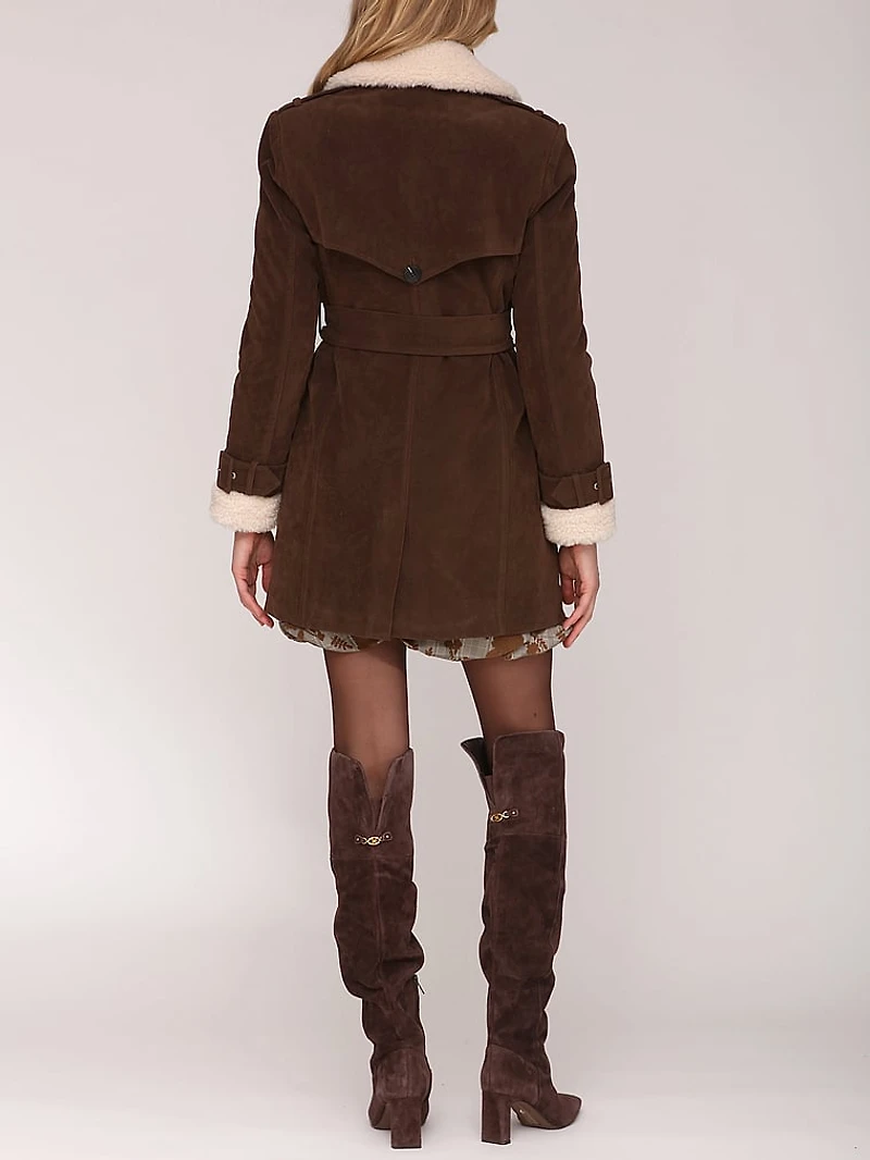 Double Breasted Trench with Fur Trim