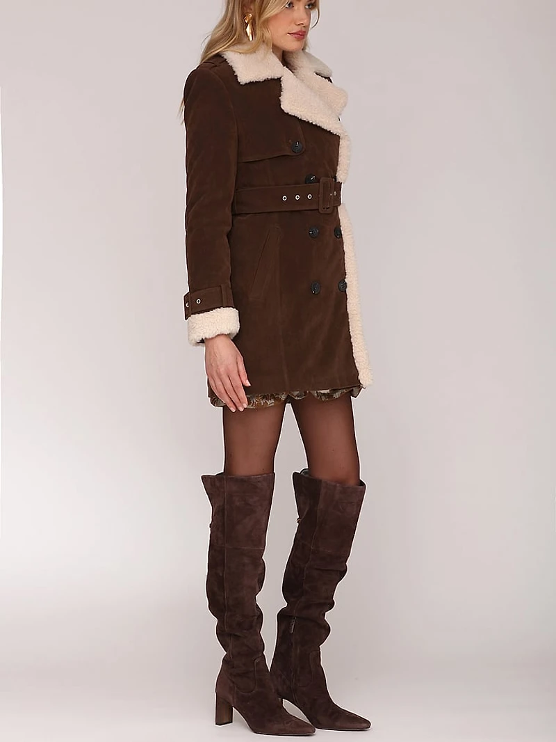 Double Breasted Trench with Fur Trim