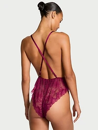 Rose Lace Plunge Flutter Romper