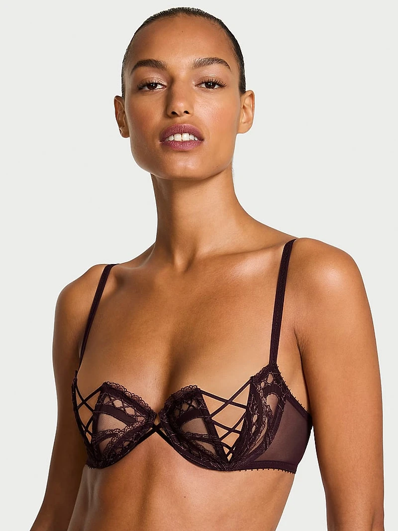 Laces Out Embroidery Unlined Semi Open-Cup Balconette Bra